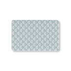 Blue Boho Rainbow Crib Sheet laid flat in Mini size with white rainbow arches on dusty blue