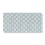 Blue Boho Rainbow Crib Sheet laid flat in Standard size with white rainbow arches on dusty blue
