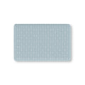 Blue Heart Stripe Crib Sheet laid flat in Mini size with wavy white lines and tiny hearts on dusty blue