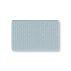 Blue Heart Stripe Crib Sheet laid flat in Mini size with wavy white lines and tiny hearts on dusty blue