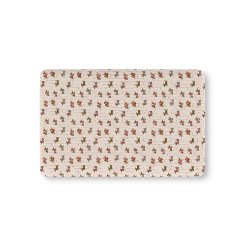 Christmas Dachshund Crib Sheet laid flat in Mini size with dachshunds in holiday sweaters on cream