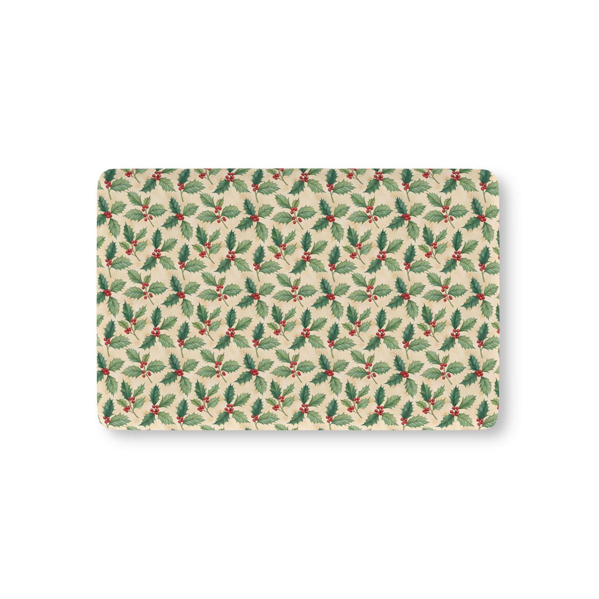 Christmas Holly Crib Sheet laid flat in Mini size with holly leaves and red berries on cream
