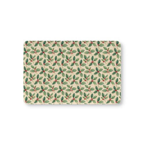 Christmas Holly Crib Sheet laid flat in Mini size with holly leaves and red berries on cream