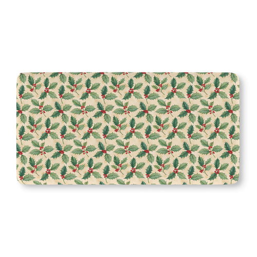 Christmas Holly Crib Sheet laid flat in Standard size with holly leaves and red berries on cream