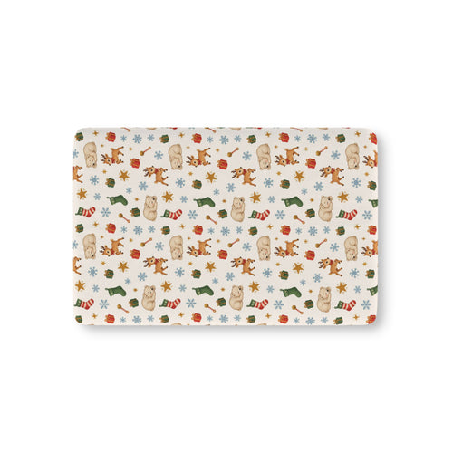 Christmas Polar Bear Crib Sheet laid flat in Mini size with polar bears, reindeer and stockings on cream