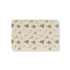 Christmas Puppy Crib Sheet laid flat in Mini size with puppies and little pine trees on cream