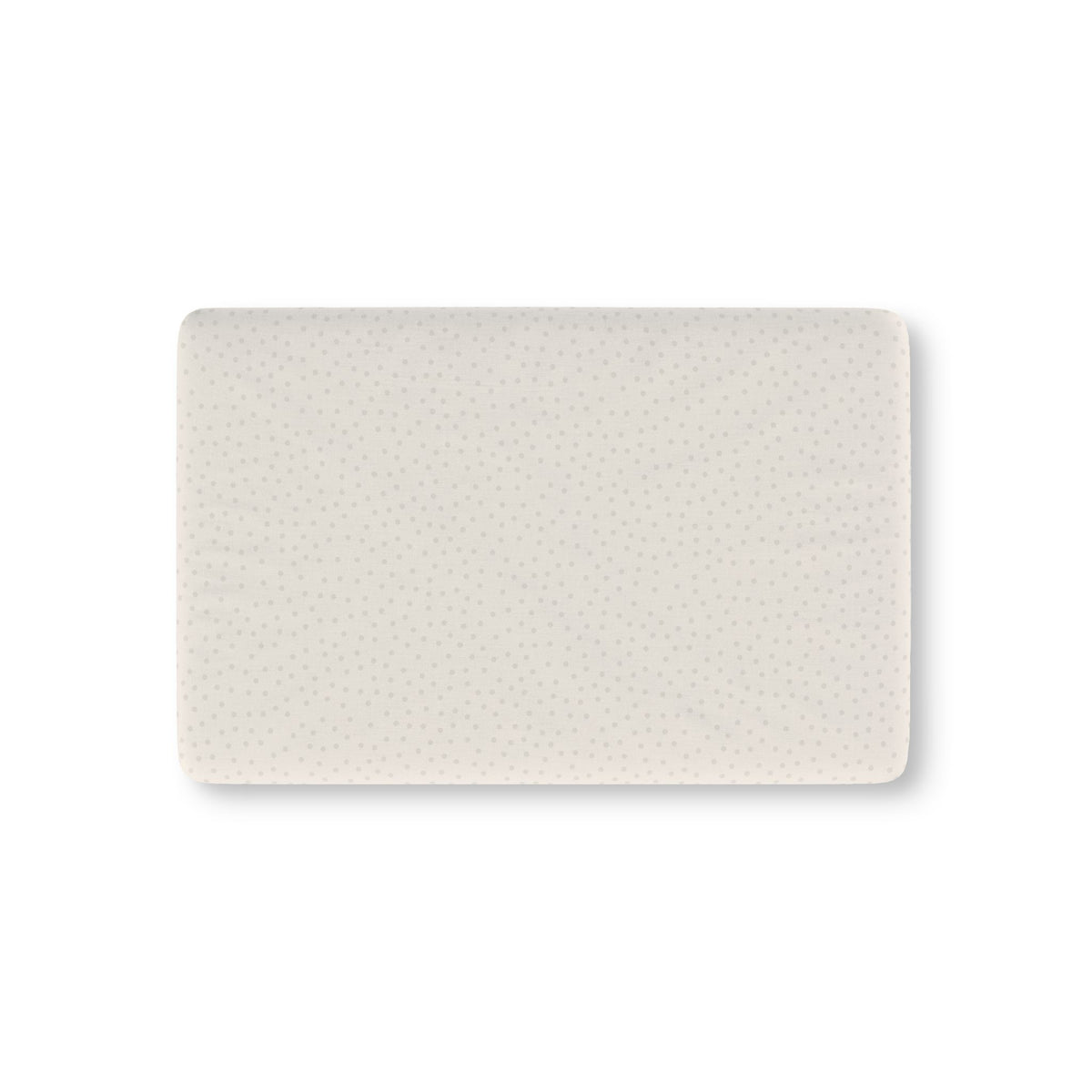 Cream Polka Dot Crib Sheet laid flat in Mini size with small gray dots on cream