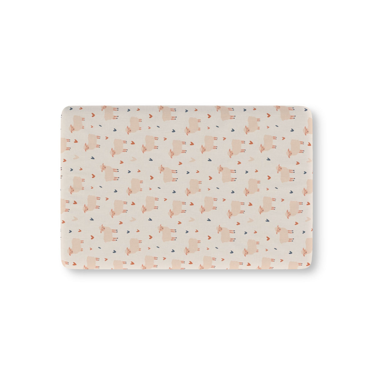 Cream Sheep Heart Crib Sheet laid flat in Mini size with cream sheep and little hearts on cream