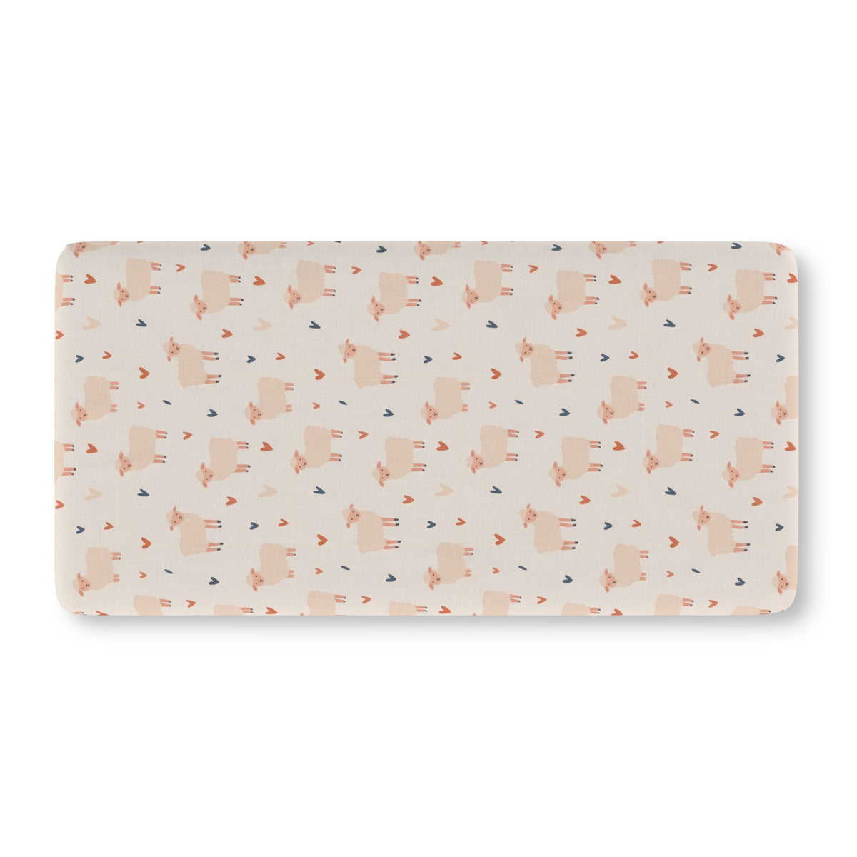 Cream Sheep Heart Crib Sheet laid flat in Standard size with cream sheep and little hearts on cream