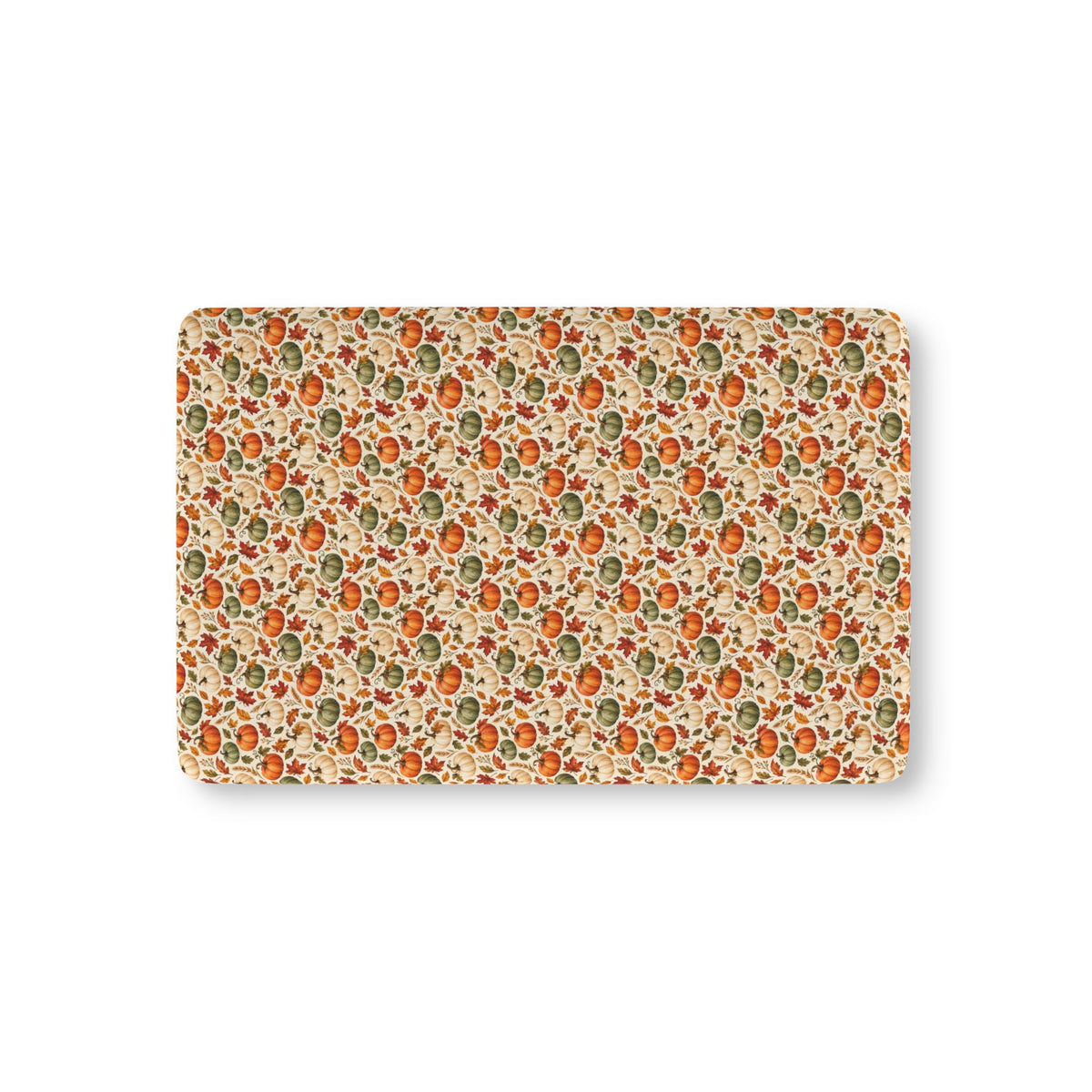 Fall Pumpkin Crib Sheet laid flat in Mini size with pumpkins and autumn leaves on cream