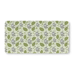 Green Elephant Crib Sheet laid flat in Standard size with gray elephants and green leaves on pale green