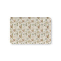 Green Gingham Cottage Crib Sheet laid flat in Mini size with cottages and trees on sage green gingham