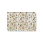 Green Gingham Cottage Crib Sheet laid flat in Mini size with cottages and trees on sage green gingham