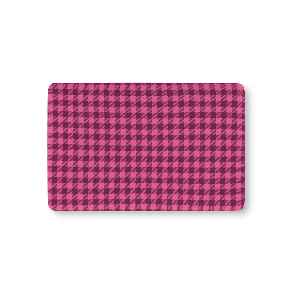 Hot Pink Gingham Crib Sheet laid flat in Mini size with a hot pink and berry check