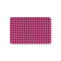 Hot Pink Gingham Crib Sheet laid flat in Mini size with a hot pink and berry check