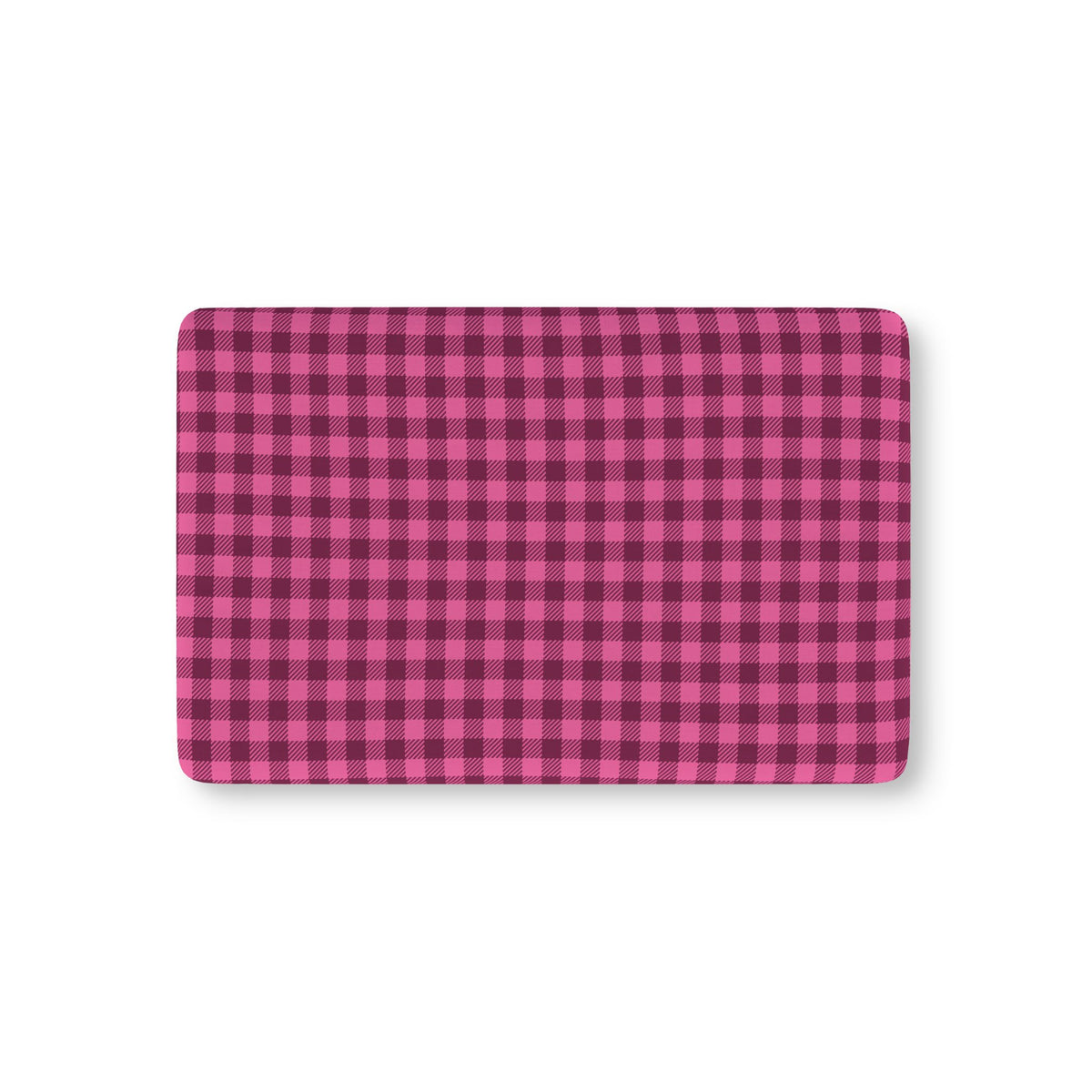 Hot Pink Gingham Crib Sheet laid flat in Mini size with a hot pink and berry check