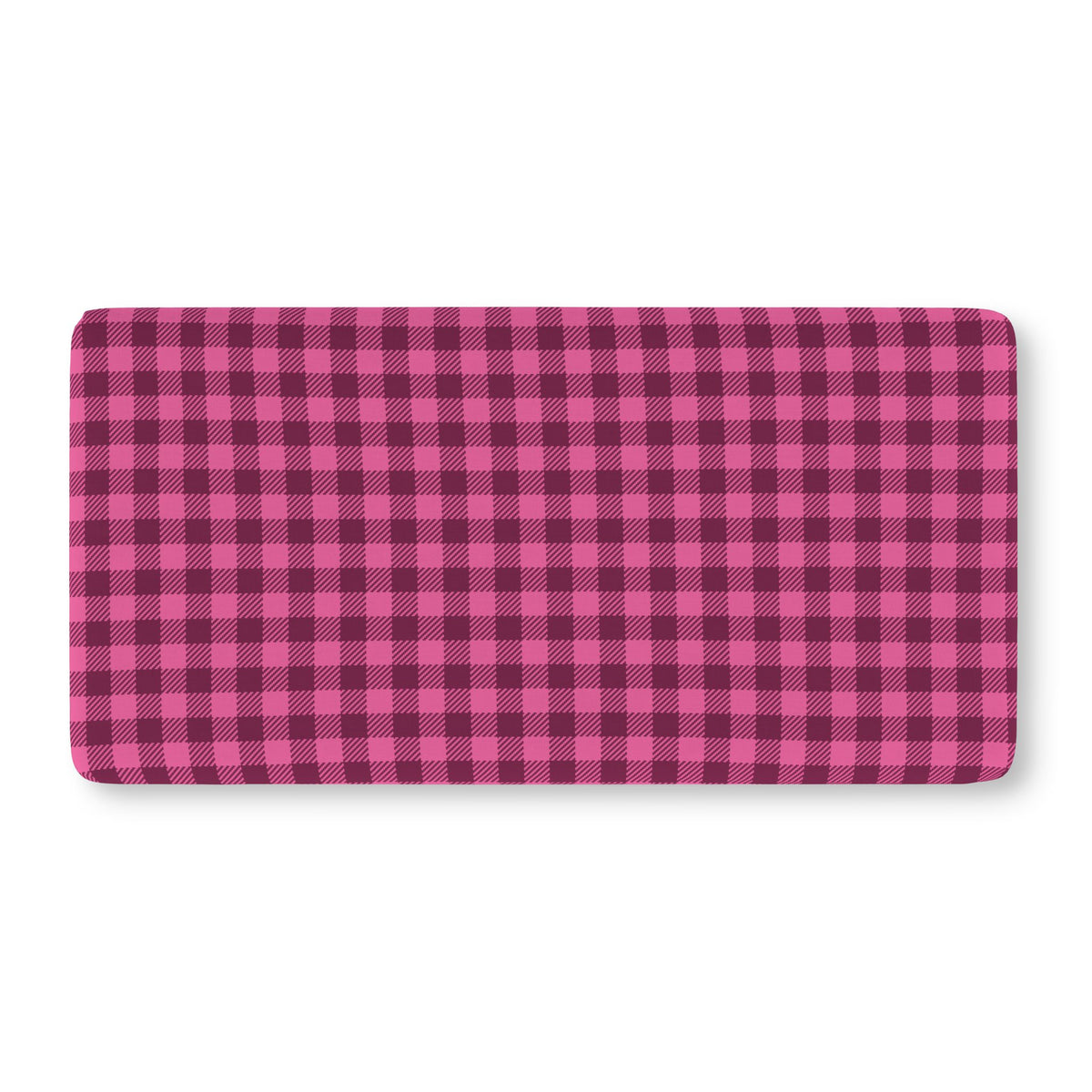 Hot Pink Gingham Crib Sheet laid flat in Standard size with a hot pink and berry check