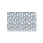 Light Blue Sheep Crib Sheet laid flat in Mini size with round fluffy sheep, wavy lines and tiny stars on light blue