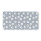 Light Blue Sheep Crib Sheet laid flat in Standard size with round fluffy sheep, wavy lines and tiny stars on light blue