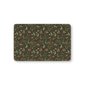 Mushroom Woodland Crib Sheet laid flat in Mini size with red mushrooms, ferns and luna moths on deep green