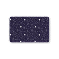 Navy Space Crib Sheet laid flat in Mini size with white planets, moons, rockets and stars on navy