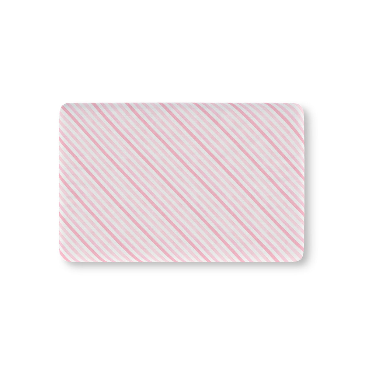 Pink Candy Stripe Crib Sheet laid flat in Mini size with diagonal pink stripes on white