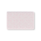 Pink Christmas Toile Crib Sheet laid flat in Mini size with pink Santa and reindeer toile on white