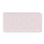 Pink Christmas Toile Crib Sheet laid flat in Standard size with pink Santa and reindeer toile on white