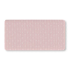 Pink Heart Stripe Crib Sheet laid flat in Standard size with wavy white lines and tiny hearts on dusty pink