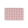 Pink Sheep Crib Sheet laid flat in Mini size with white sheep faces and little hearts on dusty pink