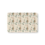 Reindeer Sleigh Crib Sheet laid flat in Mini size with reindeer, sleighs and pine trees on cream