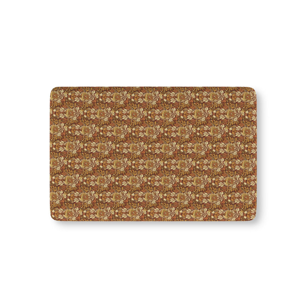 Rust Boho Floral Crib Sheet laid flat in Mini size with boho flowers in mustard and cream on rust