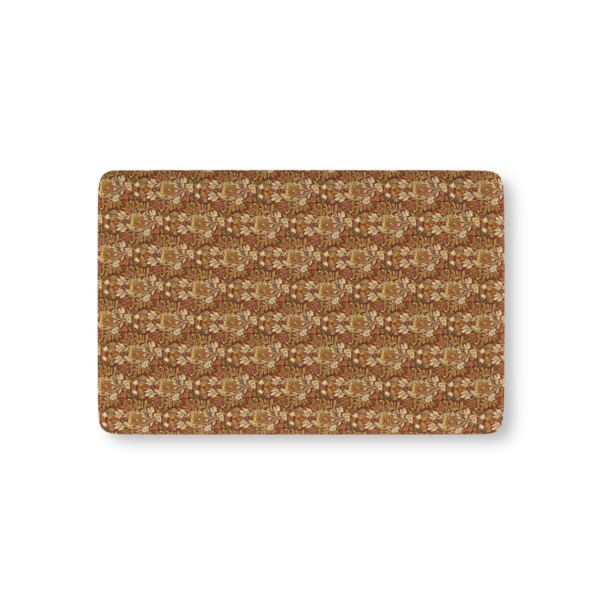 Rust Boho Floral Crib Sheet laid flat in Mini size with boho flowers in mustard and cream on rust