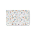 Watercolor Ghost Crib Sheet laid flat in Mini size with dusty blue ghosts, candy and stars on pale gray