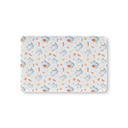 Watercolor Ghost Crib Sheet laid flat in Mini size with dusty blue ghosts, candy and stars on pale gray