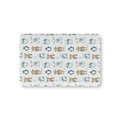 Winter Polar Bear Crib Sheet laid flat in Mini size with polar bears, penguins and reindeer in teal scarves on white